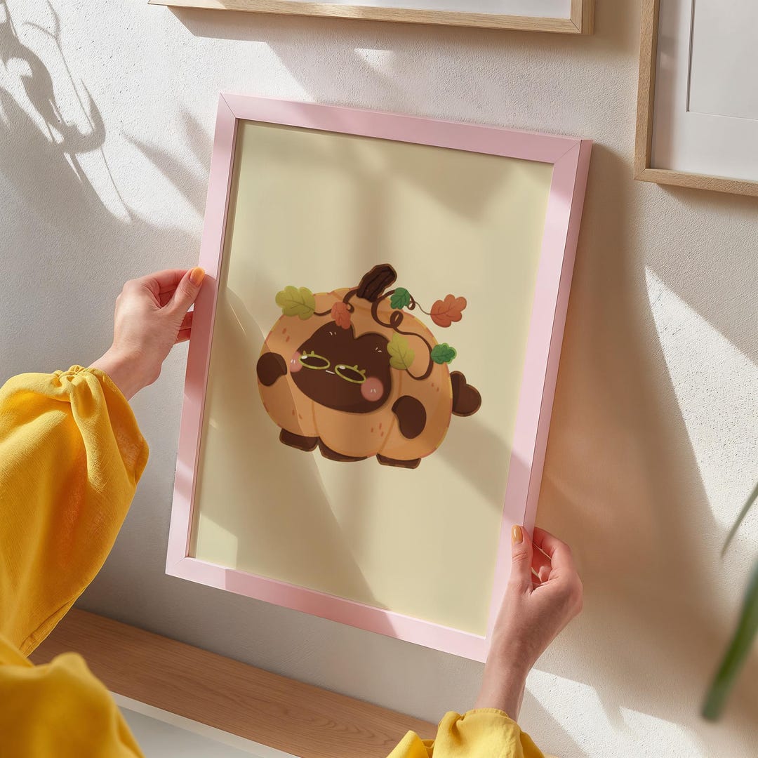 Cute Pumpkin Cat Illustration, Pumpkin Cat Art Print, Kawaii Fall Cat ...