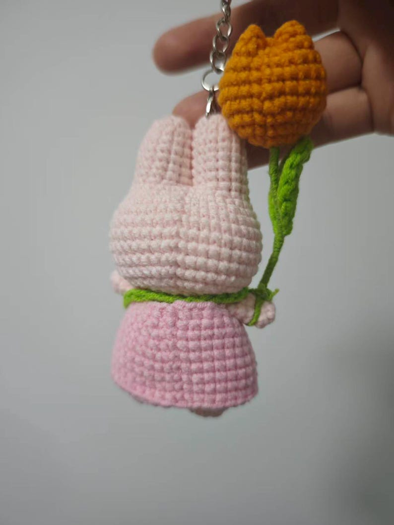 Handmade Crochet Bunny Keychain With Tulip and Frog Bag, Amigurumi ...