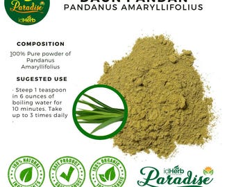 Poudre pure de feuilles de pandanus parfumé Pandanus Amaryllifolius parfumé Pindanus parfumé 100% herbes naturelles fraîches fabriquées à l'état sauvage
