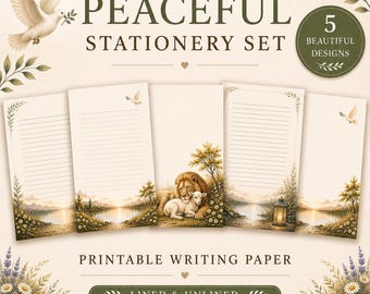 Set de papelería "Paz y calma" de 10 piezas / Rayado y sin rayar / Papel de carta JW inspirado en la naturaleza