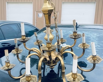 Vintage Italian Lampart Solid Brass Chandelier 12-Arm Colonial Style Mid-Century Stile Lamp Art M.D.