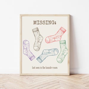 Funny Laundry Room Wall Art: Missing Socks Print | Humorous Bathroom Art (Digital Download)