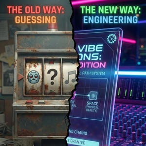May include: An image contrasting the old and new ways. On the left, a rusty slot machine with the text "THE OLD WAY: GUESSING" and "WASTED CREDITS." On the right, a digital interface with "THE NEW WAY: ENGINEERING" and "PRECISION CONTROL."