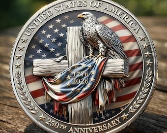 Moneda cristiana del 250 aniversario de Estados Unidos (1776-2026), cruz, águila, moneda de fe, 250 años de Estados Unidos, regalo religioso patriótico.