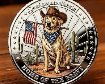 Moneda patriótica conmemorativa del 250 aniversario de EE. UU. (1776-2026), moneda de la libertad con un cachorro de labrador, hogar de los valientes. Regalo ideal para amantes de los perros.