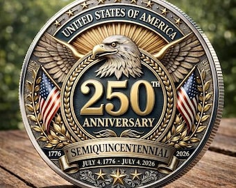 Moneda del 250 aniversario de EE. UU. (1776-2026) con la Estatua de la Libertad y el águila, artículo de colección patriótico del sequinteno