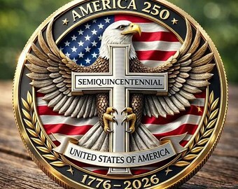 Moneda cristiana del 250 aniversario de EE. UU. (1776-2026), moneda de fe con cruz y águila, regalo patriótico "En Dios confiamos", moneda de libertad religiosa.