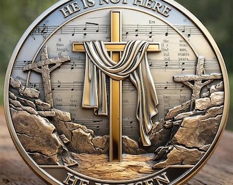 Christian Easter Challenge Coin, He Is Risen Cross Coin, It Is Finished Crown of Thorns Coin, Religious Faith Gift, Bible Verse Coin