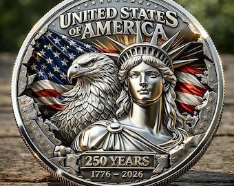 Moneda del 250 aniversario de EE. UU. (1776-2026) Estatua de la Libertad Águila Capitolio Moneda, artículo de colección patriótico estadounidense