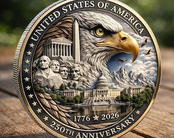 Moneda conmemorativa del 250 aniversario de EE. UU. (1776-2026), moneda del Águila del Monte Rushmore, moneda de la Antorcha de la Libertad, regalo coleccionable patriótico estadounidense.