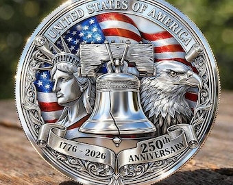 Moneda del 250 aniversario de EE. UU. 1776–2026, moneda con mapa de la Campana de la Libertad y el Águila, regalo patriótico de 250 años de libertad en Estados Unidos