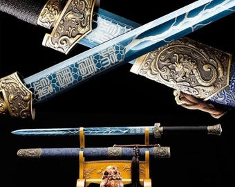 Äkta stålsvärd T10 stål kampsportssvärd samling kinesiskt longquan kungfusvärd full tang kniv redo att gåva honom rollspel
