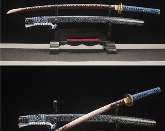 40" handsmidd japansk samurajsvärd äkta katana full tånge vass röd vikt damaskusstålblad koppar tsuba present till pappa pojkvän