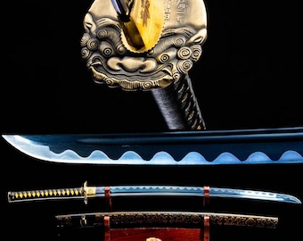Handsmide japanskt samurajsvärd Katana manganstål full tånge Catana legering tsuba