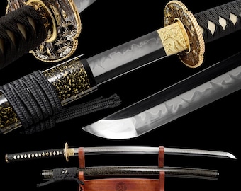 41 Zoll handgefertigtes japanisches Samurai-Schwert Katana, gehärtet aus T10-Stahl, durchgehender Erl, scharfe Klinge, Katana-Geschenk für Männer, Heimdekorationsmesser