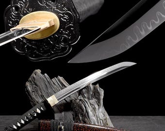 Japanse korte samoerai zwaard katana dolk tanto klei gehard T10 staal full tang outdoor camping mes cadeau voor vader vriend kerst