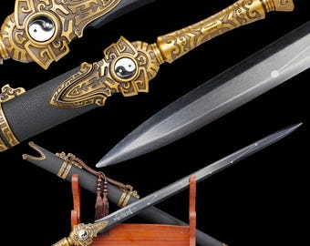 40” handsmidd kinesisk Han-svärd Longquan Kungfu-svärd högpresterande manganstål helt kinesiskt svärd legering Tsuba 4 färger