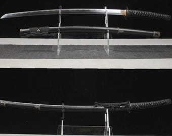 40" handsmidd japansk samurajsvärd äkta katana full tånge vass lerhärdat T8 stål järn tsuba svart saya present till pappa