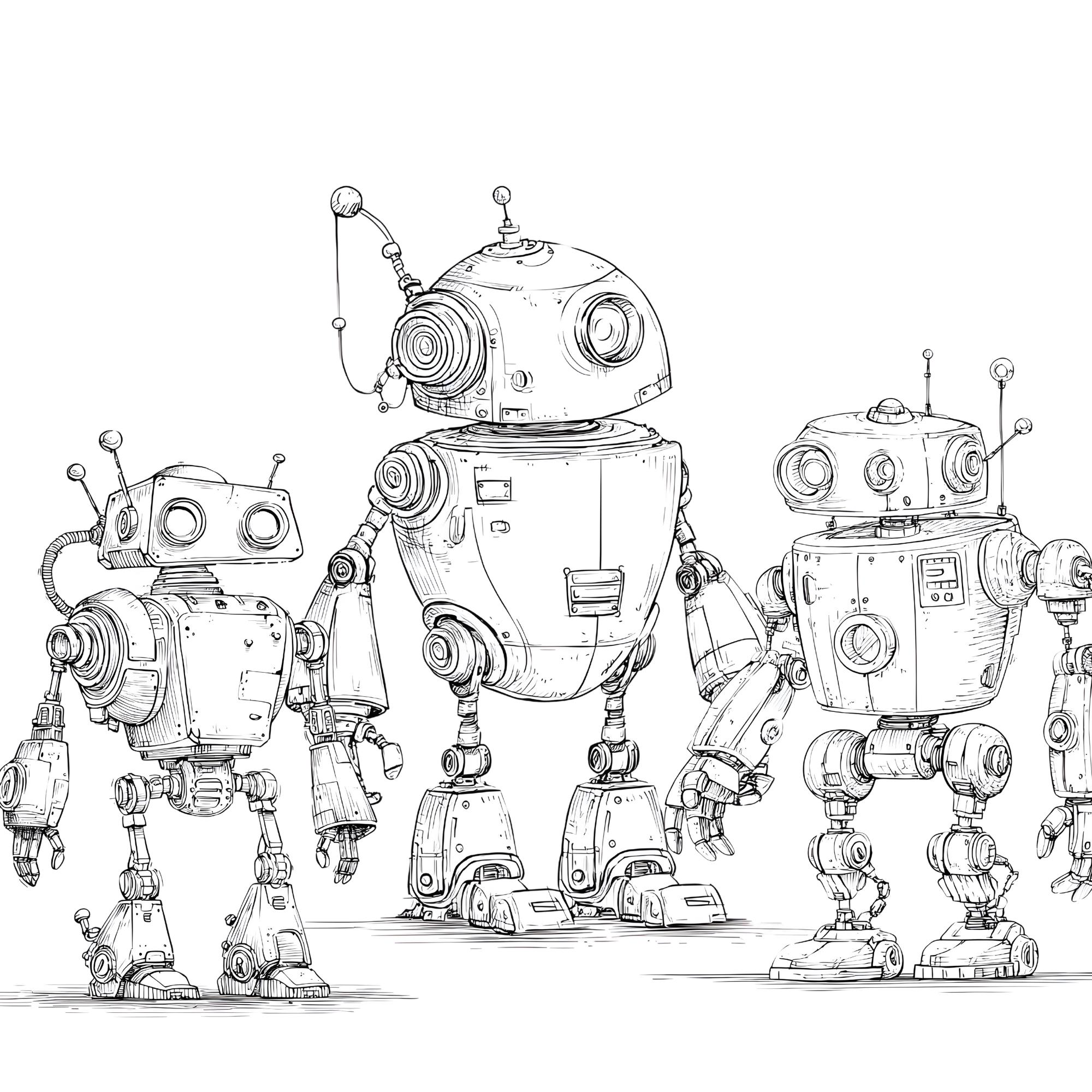 Outer Space Robots Clipart, Robot Line Art Pngs for Making Coloring ...