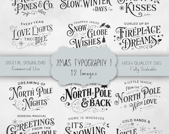 Christmas Typography SVG Bundle, Winter Lettering Clipart, Festive Quote Designs for Cricut Crafts, Holiday Signmaking & Seasonal Projects