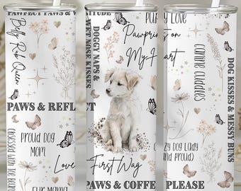 Dog Mom Puppy Lover 20oz Seamless Skinny Tumbler Wrap Straight & Tapered Sublimation Design Instant DIGITAL ONLY Download PNG Commercial Use
