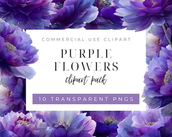 Dark Purple Flowers Clipart, Romantic Watercolor Bold Floral PNGs, Gothic Clipart For Weddings, Digital Download For Crafts & Invitations