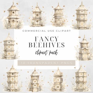 Fancy Beehive Clipart, Watercolor Apiary PNGs, Ornate Vintage Beekeeping Art, Rustic Bee House Illustrations, Commercial Use Download