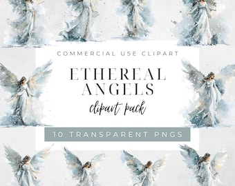 Paquete de imágenes prediseñadas de ángeles etéreos, ilustraciones de ángeles celestiales para manualidades navideñas, gráficos espirituales para tarjetas, invitaciones y decoración mural.