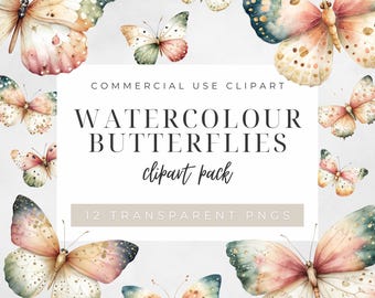 Clipart de mariposa pastel de acuarela, mariposas bohemias en rosa rubor y dorado, fondo transparente, descarga digital de 300 DPI, uso comercial