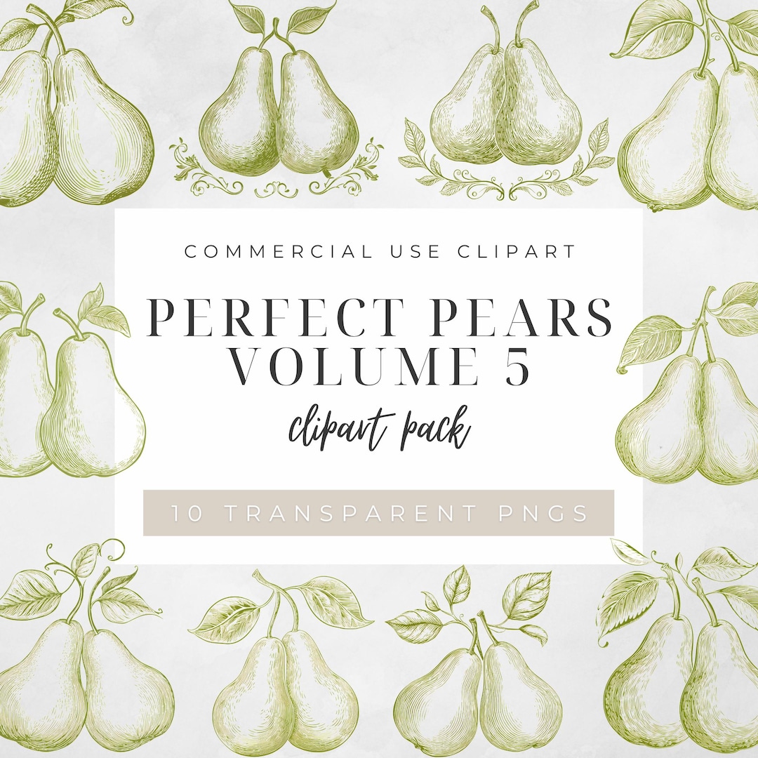 Perfect Pears Clipart, Vintage Pear Illustration Set, Green Invitation ...