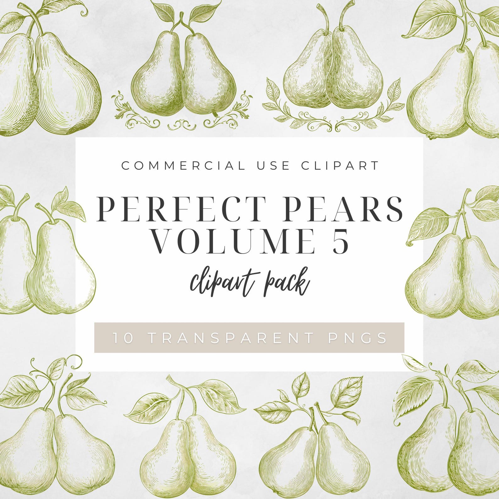 Perfect Pear Perfect Pears Clipart, Vintage Pear Illustration Set, Green Invitation ...