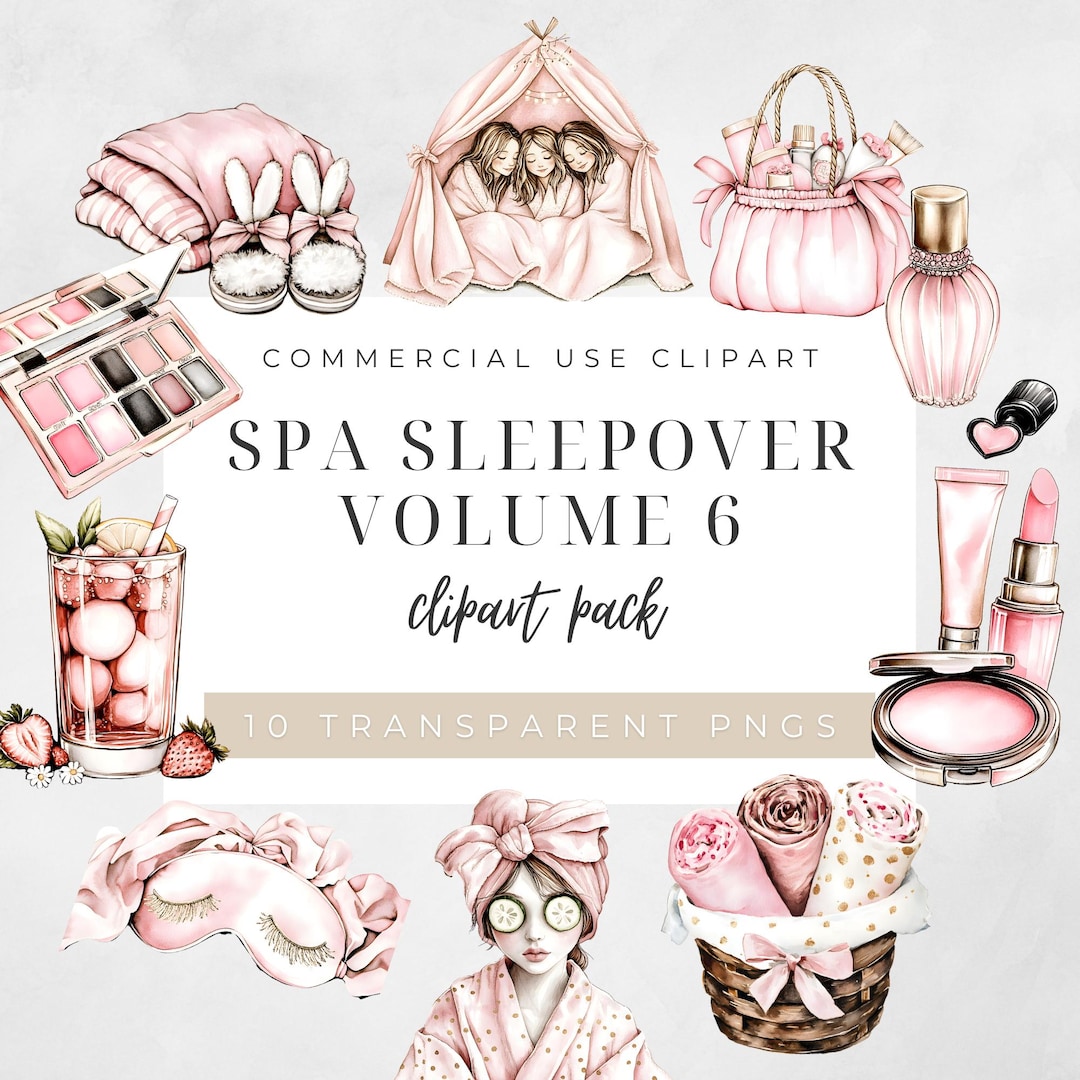 Self Care Spa Sleepover Clipart Set, Beauty Routine PNG Pack, Skincare ...