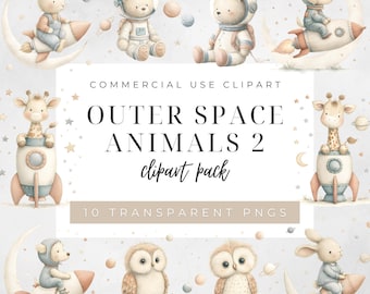 Outer Space Animals Clipart Pack, Cute Astronaut Animal PNGs, Space Theme Digital Illustrations, Transparent Graphics for Crafts & Cards