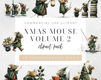 Clipartset kerstmuis, png-collectie kerstmuis, gezellige winterdierenillustraties voor stickers, wenskaarten en uitnodigingen