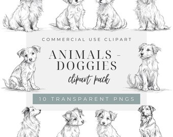 Dog Outline Clipart Set, Vintage Puppy Line Art PNGs for Making Coloring Pages, Cute Dog Illustrations, Farmhouse Pet Sketch Graphics