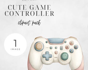 Cute Game Controller Clipart, Pastel Gaming PNG Illustration, Cozy Gamer Aesthetic Art for Stickers, Prints & Craft Design Projects
