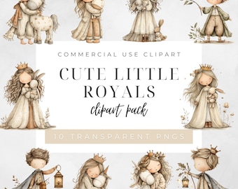 Royal Princess & Prince Clipart Bundle, Fairytale Character PNGs, Storybook Digital Art Set for Crafts, Invitations and Nursery Designs