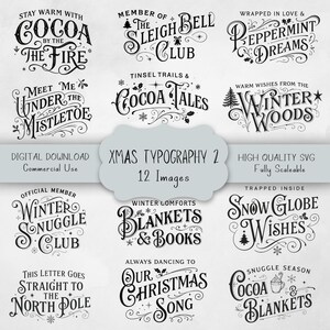 Xmas Typography Clipart Set, Vintage Holiday Lettering SVG Bundle, Festive Quote Designs & Winter Phrase Images Pack for Craft Projects image 1