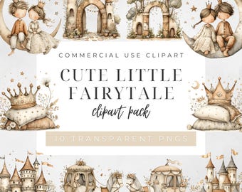 Fairytale Prince Clipart Bundle, Princess Castle and Carriage PNGs, Cute Storybook Digital Art Images for Invitations & Craft Projects