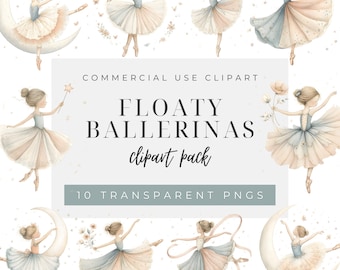 Clipartset ballerina, balletdanseres png's voor kinderfeest, sprookjesprinses ballerina's digitale afbeeldingen voor scrapbooking en ambachten