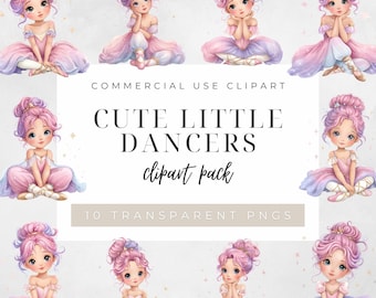 Pink Ballet Girl Clipart, Little Dancer Illustrations PNG, Watercolor Ballerina Girls Sitting, Kids Dance Party Graphics, Commercial Use