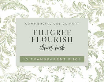 Filigree Flourish Clipart Pack, Ornate Borders for Invitations and Stationery, Elegant Vintage Flourish Graphics for Scrapbooking and Crafts