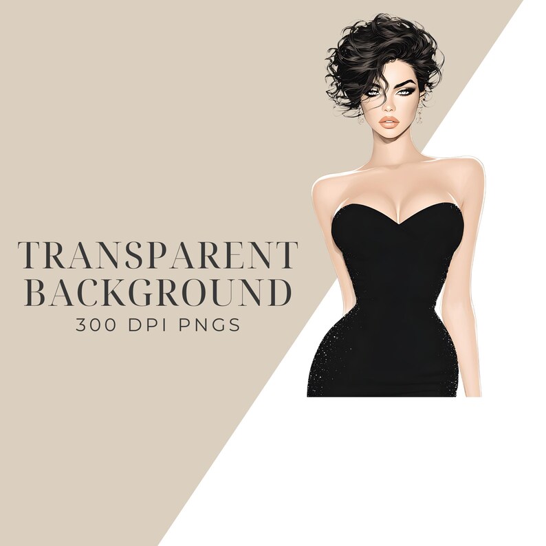 Hollywood Icons Clipart Set, Glam Vintage Fashion Pngs, Elegant Black ...