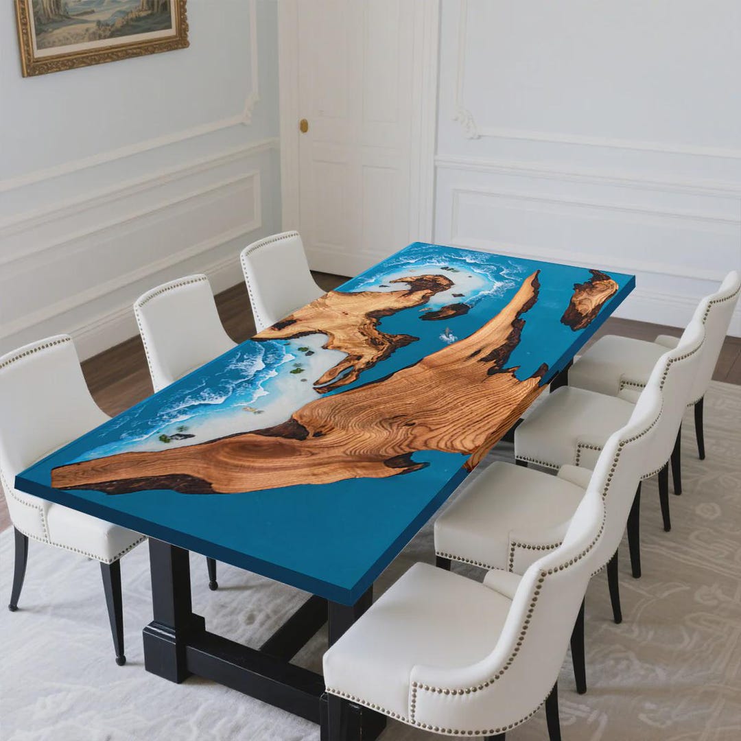 Live Edge Walnut Dining Table | Ocean Blue Epoxy Resin River Table - Etsy
