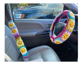 Sunflower Car Steering Wheel CoverCrochet Steering Wheel Cover