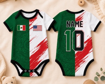 Mexican American Baby Bodysuit, Custom Name Number USA Mexico Baby Jersey Romper, Baby Shower Gift, Soccer Baby Outfit
