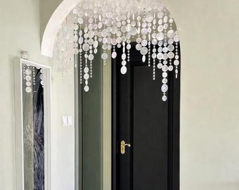 Handmade Shell Curtain, Coastal Hanging Room Divider, Boho Window Doorway Decor, Custom Length & Strand Quantity
