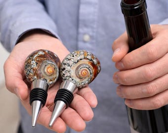 Natural Seashell Wine Stopper, Handmade Coastal Ocean Bar Decor