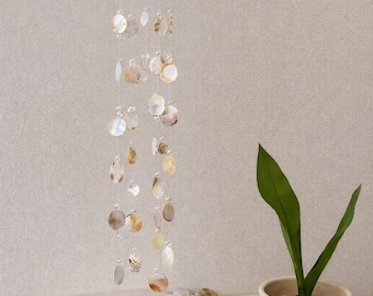Handmade Capiz Shell Wind Chime, Coastal Boho Hanging Mobile