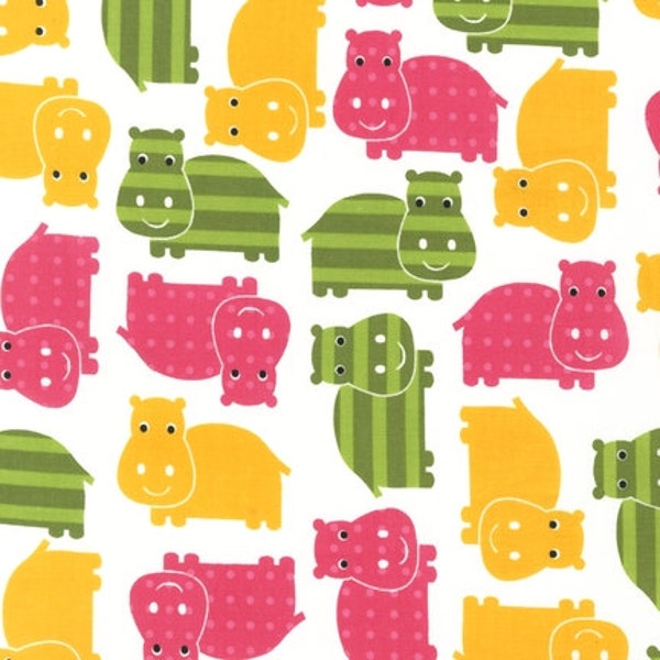 Fat Quarter fabric for quilt or craft Ann Kelle Urban Zoologie for Robert Kaufman Hippos in Spring